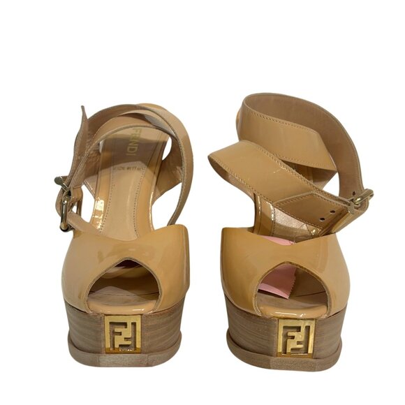 Fendi Beige Patent Open Toe Heels 35 - Picture 2 of 3